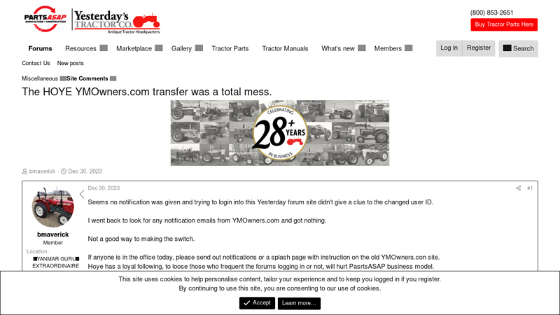 The HOYE YMOwners.com transfer was a total mess. yanmar tractor parts catalog