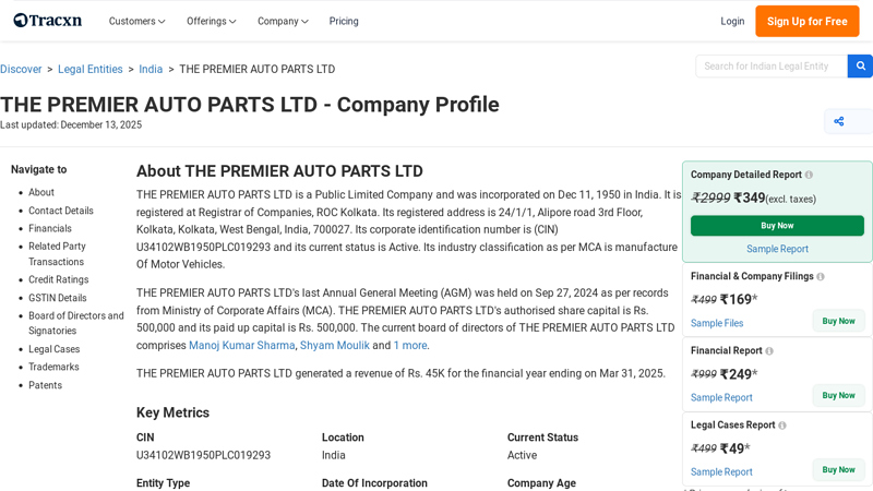 THE PREMIER AUTO PARTS LTD premier auto parts
