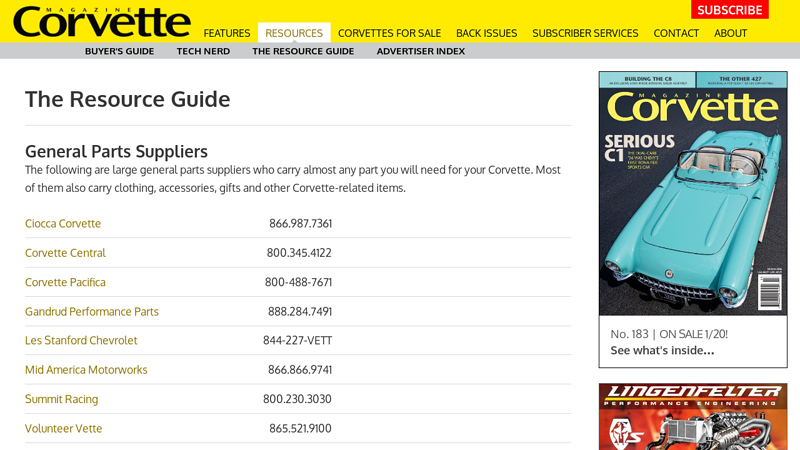 The Resource Guide corvette auto parts