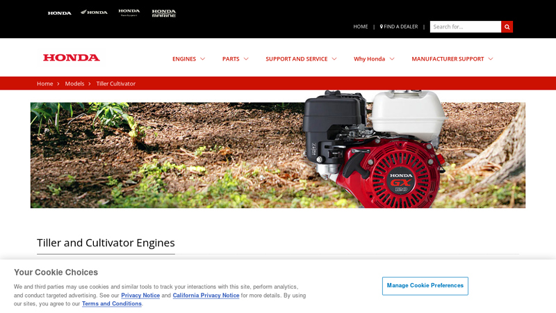 Tiller / Cultivator Engines honda cultivator parts