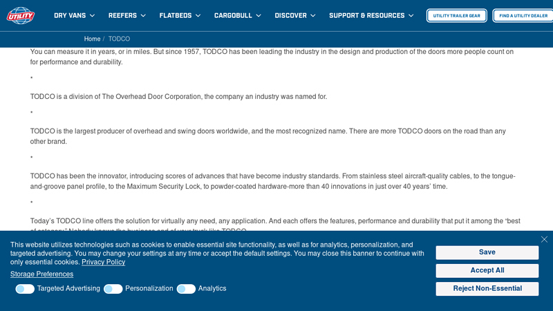 TODCO box truck roll up door parts