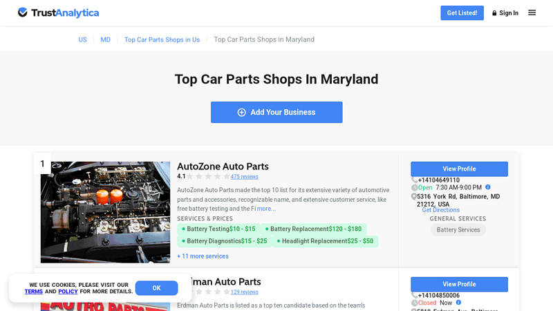 Top Art Auto Parts Shops near you in Maryland auto parts outlet - baltimore