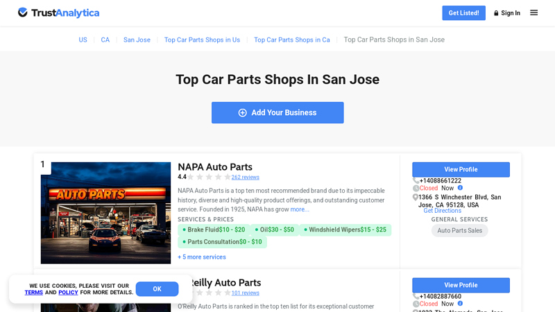 Top Car Parts Shops in San Jose auto parts san jose