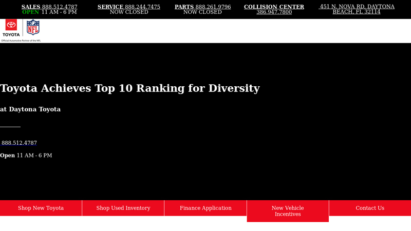 Toyota Achieves Ranking for Diversity daytona auto parts