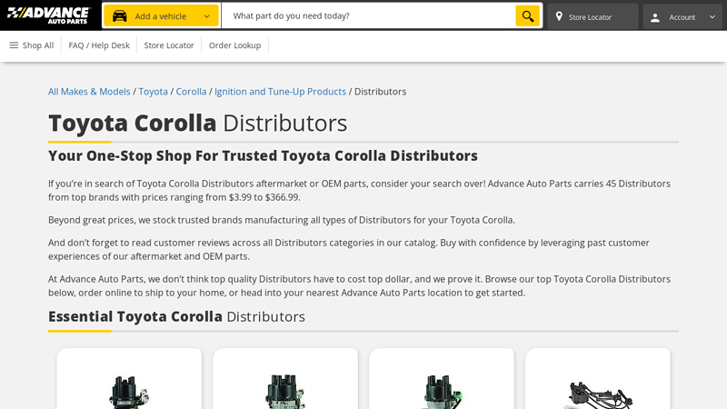 Toyota Corolla Distributors toyota corolla car parts for sale