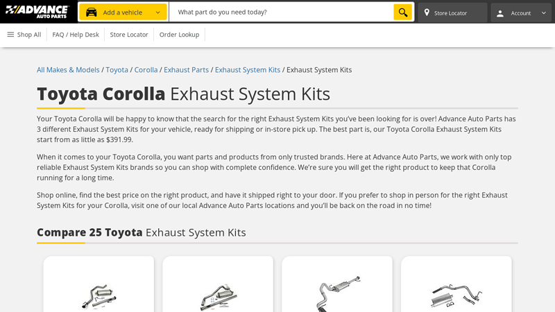 Toyota Corolla Exhaust System Kits toyota corolla exhaust parts