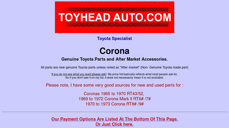 Toyota Corona Parts. New and Used. Vintage ... corona auto parts