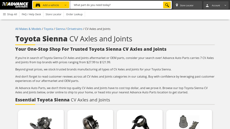 Toyota Sienna CV Axles and Joints advance auto parts in jonesboro arkansas