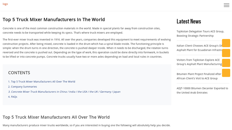 Truck Mixer Manufacturers In The World mixer truck parts