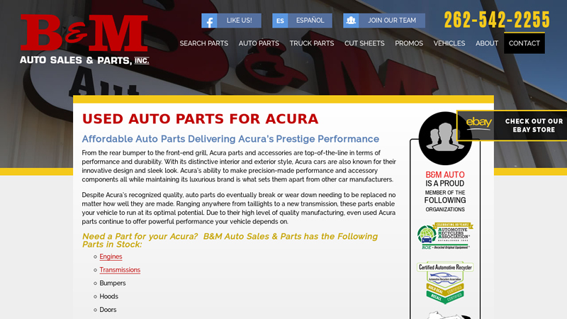 Used Auto Parts for Acura Milwaukee Salvage b&m auto sales & parts inc
