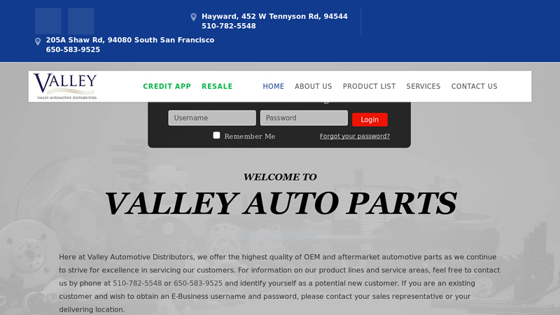 Valley Automotive Distributors: Valley Auto Parts auto parts in san francisco ca
