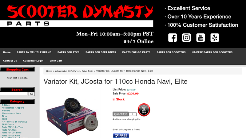 Variator Kit, JCosta for 110cc Honda Navi, Elite honda navi aftermarket parts
