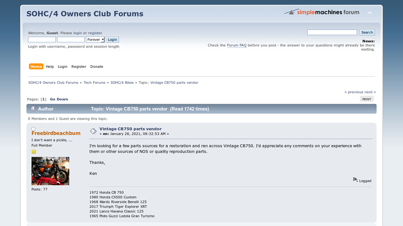 Vintage CB750 parts vendor honda cb750 parts