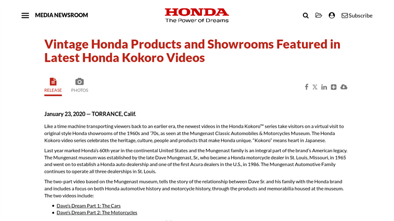 Vintage Honda Products and Showrooms Featured in Latest Honda ... vintage honda parts