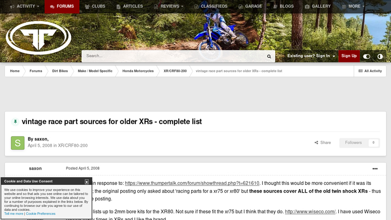 vintage race part sources for older XRs honda xr parts