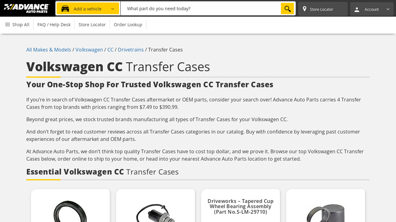 Volkswagen CC Transfer Cases advance auto parts millington tn