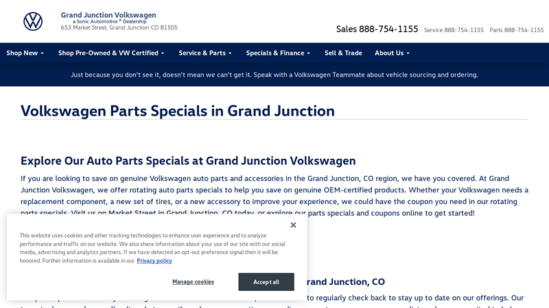 Volkswagen Parts & Accessories Specials auto parts in grand junction co