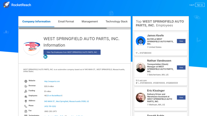 WEST SPRINGFIELD AUTO PARTS, INC. Information west springfield auto parts west springfield ma