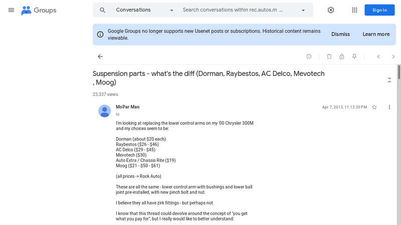 what's the diff (Dorman, Raybestos, AC Delco, Mevotech, Moog) dorman car parts review