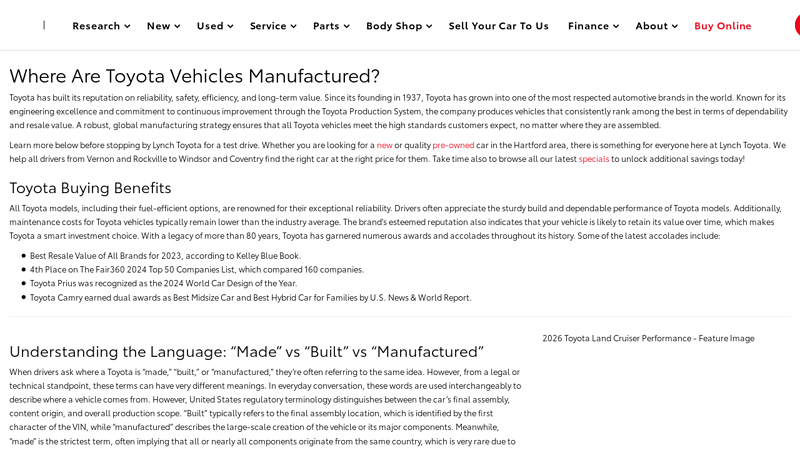 Where Are Toyota Vehicles Manufactured? modern toyota parts