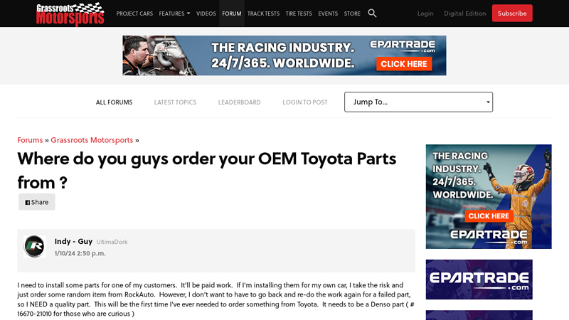 Where do you guys order your OEM Toyota Parts from best toyota parts online