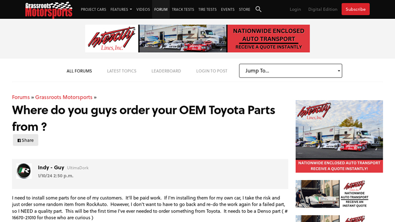 Where do you guys order your OEM Toyota Parts from toyota auto parts online