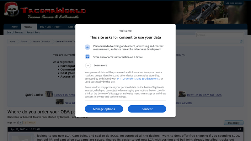 Where do you order your OEM parts from? toyota tacoma factory parts