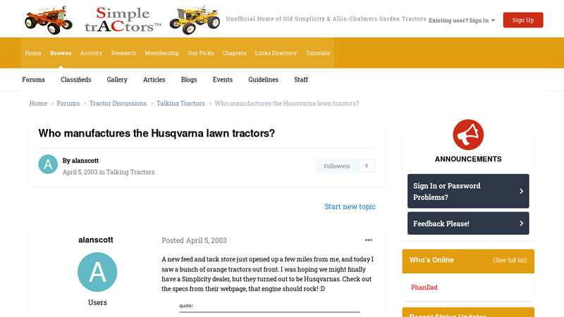 Who manufactures the Husqvarna lawn tractors? husqvarna lawn tractor parts