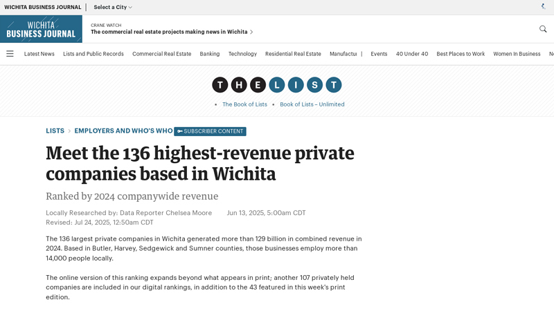 Wichita's private companies by revenue, 2025 wichita car parts