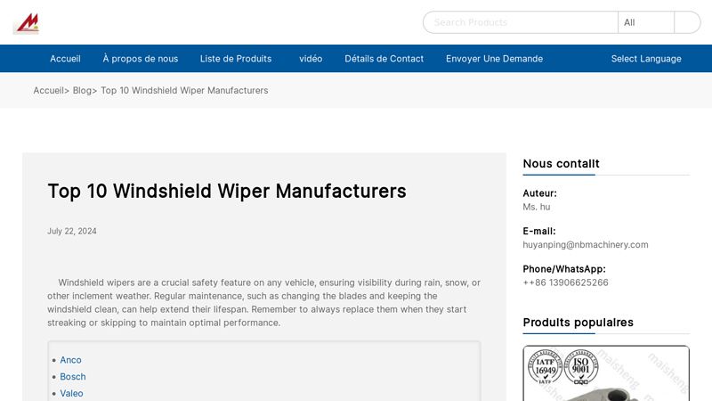 Windshield Wiper Manufacturers auto parts wipers