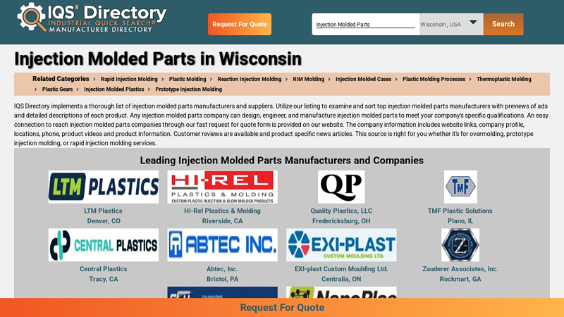 Wisconsin Injection Molded Part Manufacturers auto parts eau claire wi