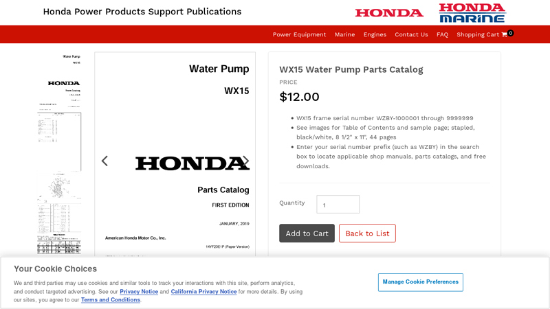 WX15 Water Pump Parts Catalog honda wx 15 parts