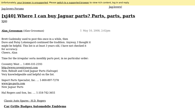 [xj40] Where I can buy Jaguar parts? Parts, parts, parts jaguar used auto parts