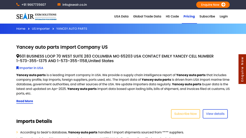 Yancey auto parts USA Import & Buyer Data yancey auto parts